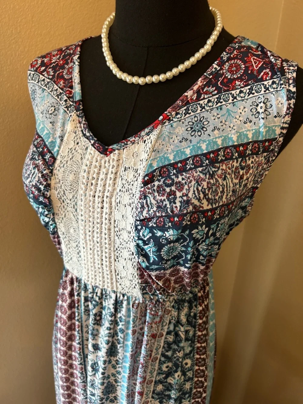 Style & Co. Blue, Navy & Red Patterned Maxi Dress - Picture 7 of 15
